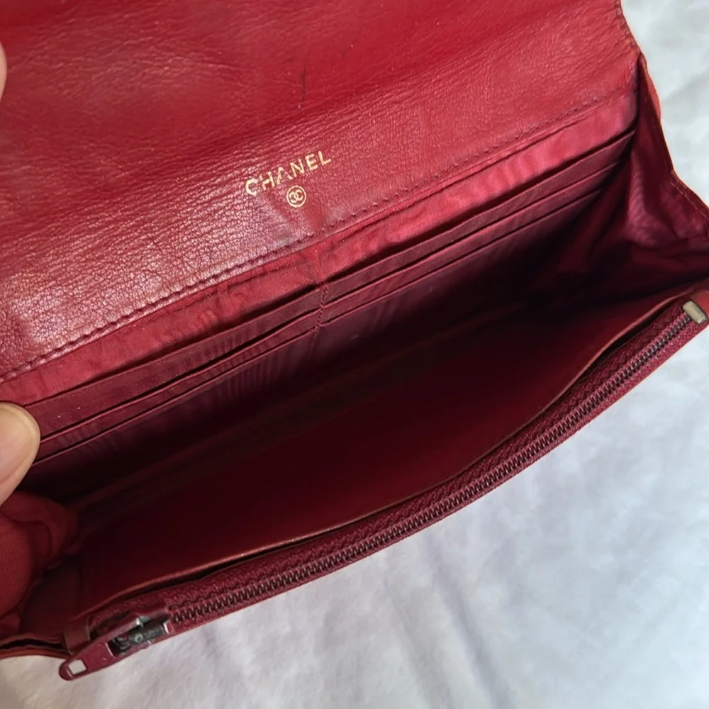 Chanel Red Caviar Leather Wallet Clutch Vintage - Picture 7 of 11